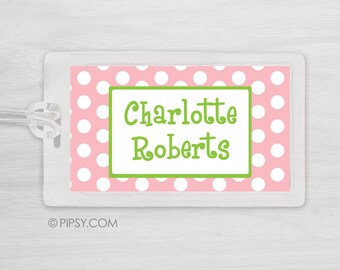 Kids Bag Tag Luggage Tag - Polka Dots - Pick your own colors