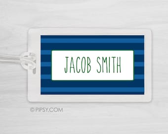 Personalized Bag Tags, Luggage Tags, Classic Stripes with Skinny Font - Pick your own colors, Great for boys, girls, or adults