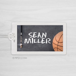 Basketball Bag Tag - Sports Bag Tag - Diaper Bag Tag - Kids Bag Tag Luggage Tag - Chalkboard with Whistle