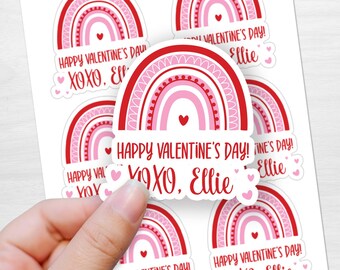 Valentine Stickers, Die Cut and Personalized, Modern Boho Rainbow, Favor Stickers, Class Valentine, Favors, Treat Bags