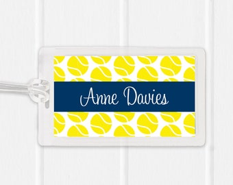 Personalized Girl Tennis Player Tennis Luggage /& Bag Tag LARGE Standard Lines on Back BLACK//GRAY