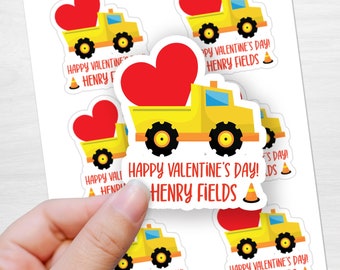 Valentine Stickers, Die Cut and Personalized, Dump Truck Construction Vehicle, Favor Stickers, Class Valentine, Favors, Treat Bags