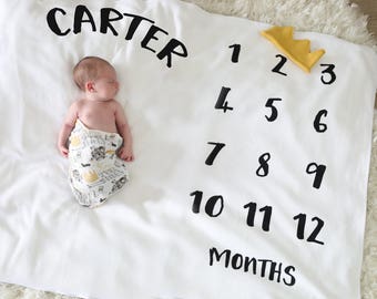 Baby Month Milestone Blanket- Pick your colors - Personalized Baby Blanket - Track Growth and Age - New Mom Baby Shower Gift