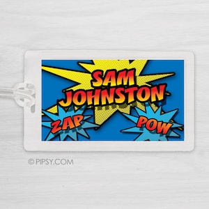 Comic Bag Tag - Superhero Sports Bag Tag - Super hero Diaper Bag Tag - Kids Bag Tag Luggage Tag - Girls bag tag