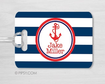 Anchor Bag Tag - Your choice of Hard Plastic OR Laminated, Nautical Bag Tag - Diaper Bag Tag - Kids Bag Tag Luggage Tag - Honeymoon Bag Tag