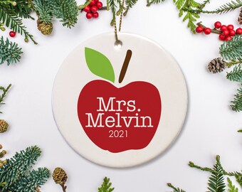 Teacher Christmas Ornament, Personalized Teacher Gift, Apple Teacher Christmas Gift