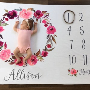 Milestone Blanket: Pink Floral Wreath, Track Growth and age