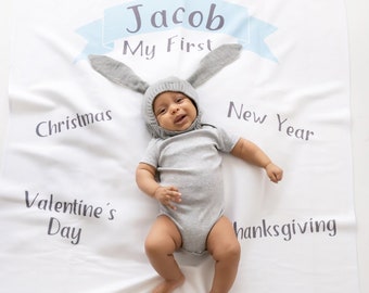 My first Holiday Personalized Baby Blanket, Choose your colors for boy or girl, Great Baby Shower Gift