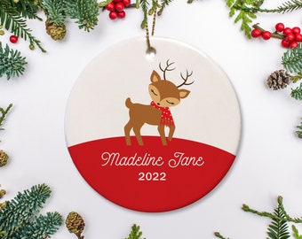 Baby Girl Personalized Christmas Ornament, Deer with Scarf Christmas Ornament, Baby's 1st Christmas 2022