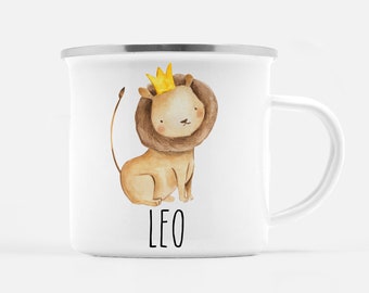 Personalized Lion Camp Mug, Personalized with child's name, Kids Mug, Metal Won't Break, King of the Jungle