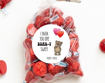 Valentine's Day Stickers - "I think you are Bear-y Sweet" - Bear with Balloons - 12 per sheet or print at home digital file