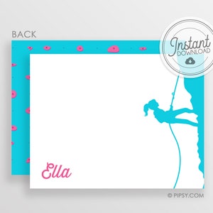 Gracias nota, Girl Rock Climbing Party, DIY - Instant Download & Editable File - Templett Thank You Notecard