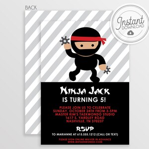 Ninja Party Invitation, Karate Birthday Invitation, Samurai Party Invite, Birthday Invitation, DIY, Instant download Templett Invitation