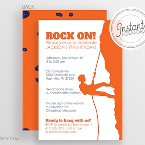 DIY Rock Climbing  Invitation -  Instant Download & Editable File - Templett Invitation - Boy Rock climbing birthday party invitation