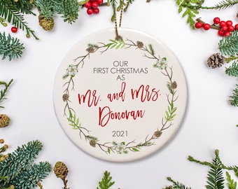 First Christmas as Mr and Mrs Ornament, Personalized Marriage Gift, Wedding Christmas Ornament. Christmas Ornament for Couple 2021