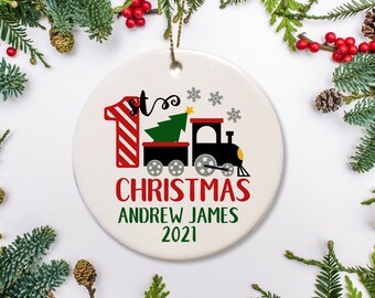 Personalized Christmas Ornament, Baby Boy Ornament, Choo choo Train Ornament, Baby's 1st Christmas 2021, Personalized Ornament