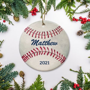 Baseball Christmas Ornament, Personalized Vintage Baseball Ornament, Keepsake, Baby&#39;s 1st Christmas