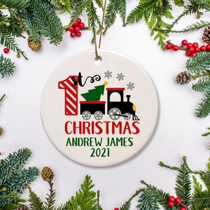 Personalized Christmas Ornament, Baby Boy Ornament, Choo choo Train Ornament, Baby&#39;s 1st Christmas, Personalized Ornament