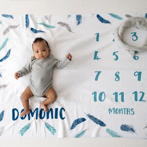 Baby Month Milestone Blanket- Arrows - Boy - Personalized Baby Blanket - Track Growth and Age - New Mom Baby Shower Gift