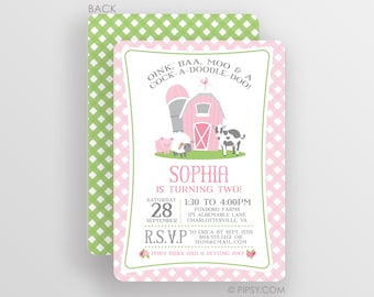 Pink Farm Birthday Invitation for a Girl | Farm Party Invite | Petting Zoo Invitation | Farm Theme Party | Girl Farm Party