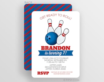 Bowling Invitation - Birthday Party Invitation - Boy Bowling Invitation - Printed Birthday Invitations