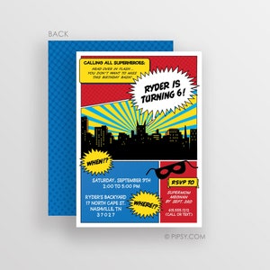 Superhero Birthday Party Invitation, Boy Birthday Invitation, Comic Book styled birthday invite