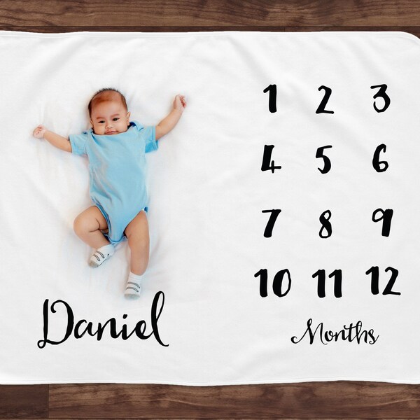 Baby Month Milestone Blanket- Pick your colors - Personalized Baby Blanket - Track Growth and Age - New Mom Baby Shower Gift