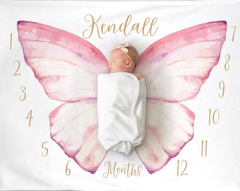Butterfly Baby Girl Milestone Blanket, Personalized, Boho Vintage Style