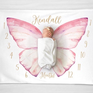 Butterfly Baby Girl Milestone Blanket, Personalized, Boho Vintage Style
