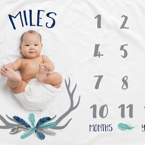 Baby Milestone Blanket Baby Month Blanket Deer Antler Etsy