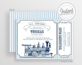 Vintage Train Birthday Invitation: Editable Template (Digital Download)