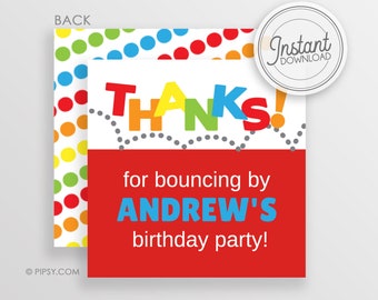 DIY Favor Tags - Bounce and Jump Birthday Party - Trampoline Favor tags - Instant Download - Edit using Templett.com