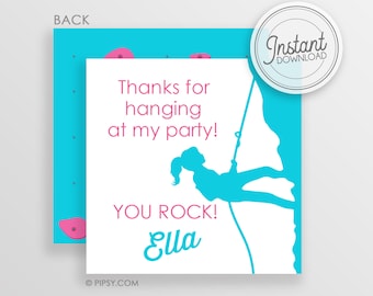 Girl Rock Climbing Party Favor Tags: Editable Gift Tag Set (Digital Download)
