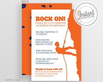 Rock Climbing Birthday Invitation: Editable Templett File (Digital Download)