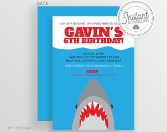 Shark Birthday invitation - Pool Party - DIY - Instant Download & Editable File - Templett Invitation