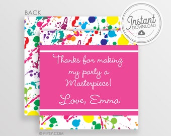 Art Party Favor Tag - Square Gift Tag Set - Printable DIY with fully editable text and colors, Edit on Templett.com, Paint Splatters