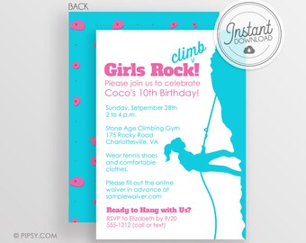 Girl Rock Climbing Birthday Invitation: Tween/Teen Party (DIY Instant Download)