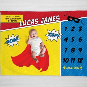 Superhero Baby Milestone Blanket: Personalized Fleece Growth Tracker