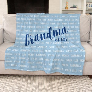 Personalized Grandma Blanket: Floral Fleece Throw, Custom Colors