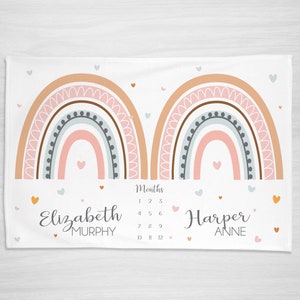 Twin Milestone Blanket - Baby Month Milestone Blanket- Modern Rainbow - Girl - Personalized Baby Blanket - Extra Large Size
