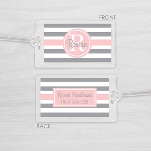 Laminated Bag Tag - Striped Bag Tag Luggage Tag - pink and grey or choose any color - girls bag tag