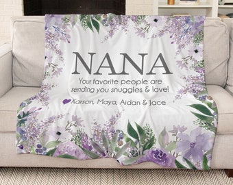 Personalized Mother's Day Blanket, Purple floral border - Gift for Mom or Grandma, Birthday gift, World's best Mom-Nana-Mimi-Christmas Gift