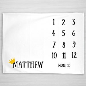 Crown Milestone Blanket- Personalized Baby Month Blanket - Boy Baby Blanket -Baby Shower Gift
