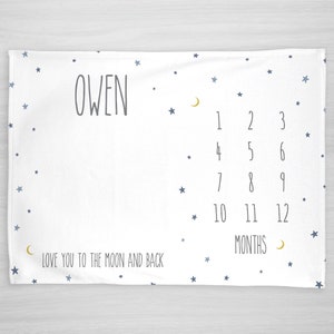 Love you to the Moon and back - Baby Month Milestone Blanket-  - Gender Neutral - Personalized Baby Blanket - Baby Shower Gift