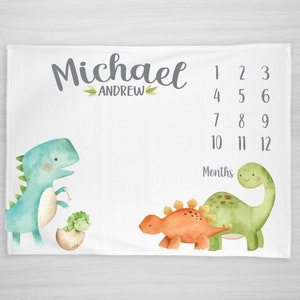 Dinosaur Milestone Blanket- Baby Month Blanket, Boy, tyrannosaurus rex, brontosaurus, triceratops, Baby Shower Gift