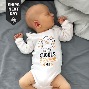 Halloween Baby Onesie® - &quot;All the Ghouls Love Me&quot; orange and black, genuine Gerber Onesie®, funny, ghost monster