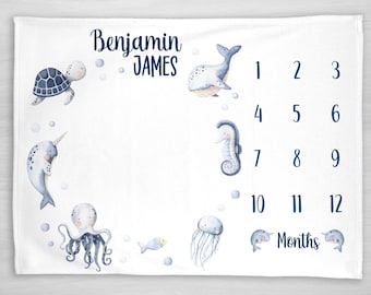 Nautical Baby Milestone Blanket - Personalized Under the Sea Fleece