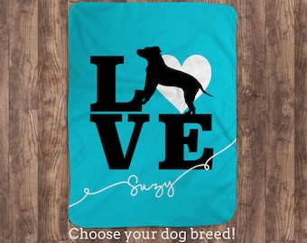 Pit Bull Personalized Dog Lovers Blanket - pit bull or choose your own breed, Huge size, sherpa option available, You choose colors