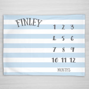 Baby Milestone Blanket- Blue Stripes Baby Month Blanket - Boy - Baby Blanket - Track Growth and Age -Baby Shower Gift