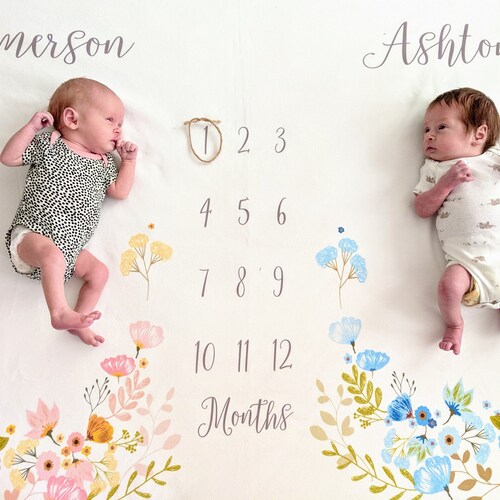 Twins Personalized Baby Milestone Blanket Track baby's growth,ophoto